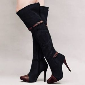 Women’s Sexy Denim Over the Knee Stiletto Heel Boots Size 8